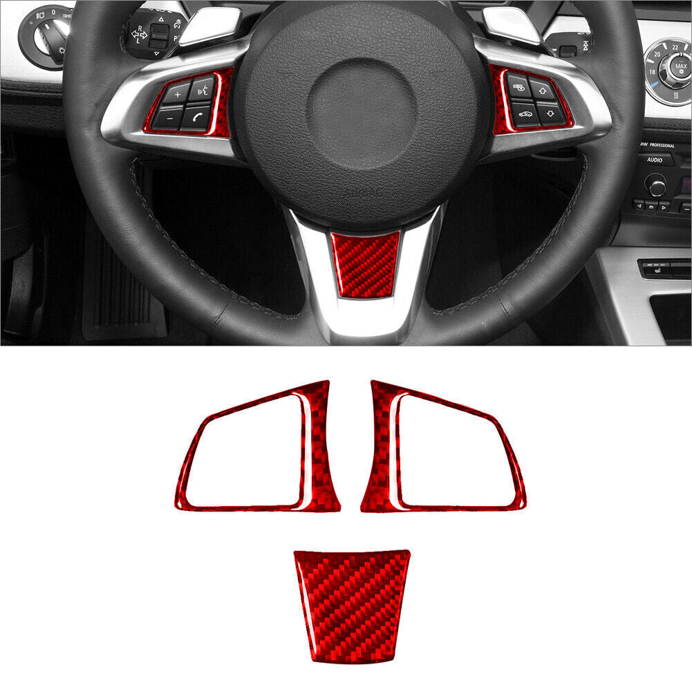 3Pcs Red Carbon Fiber Interior Steering Wheel Set Cover Trim for BMW Z4 E89
