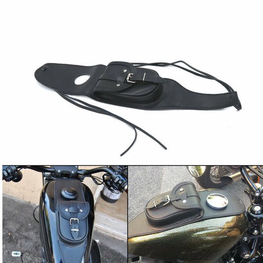 Black PU Leather 4.5 Gallons Tank Cap Cover Panel Bag for Harley Sportster XL883 Q
