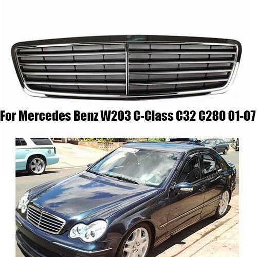 Front grille for Mercedes-Benz W203 C-Class C230 C320 C280: Chrome + Gloss Black