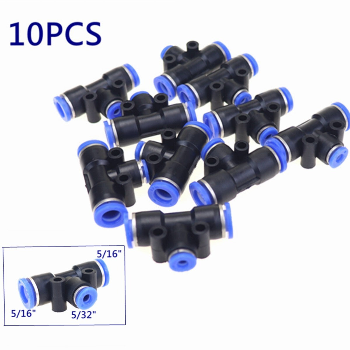 Pneumatically reduced T-shirt push-in accessory tube OD 5/16 to OD 5/32 10 pieces