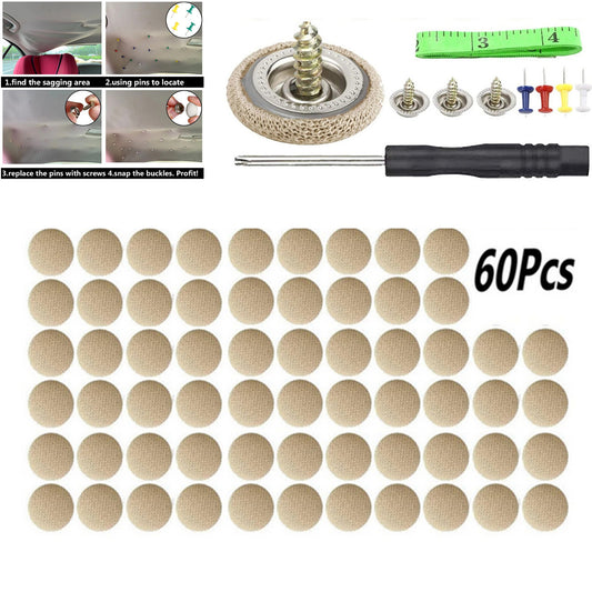 60pcs Cloth Car Roof Snap Rivets Buckle Automotive Headliner Repair Button Screw