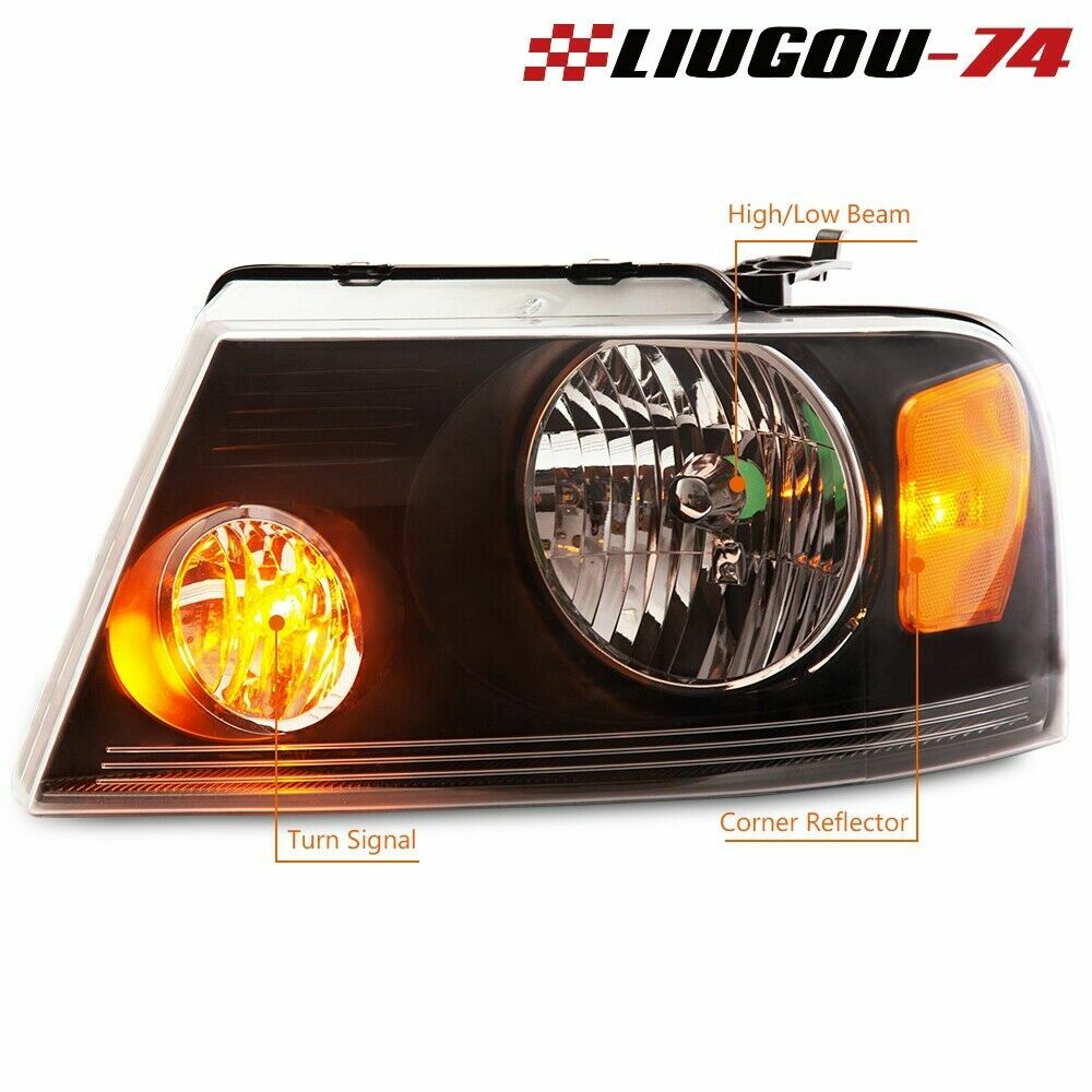 Amber colored transparent/black headlight assembly suitable for 2004-08 F150 - v