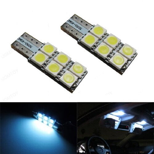 (2) White 6-SMD 168 2825 W5W T10 wedge-shaped LED sun visor vanity mirror bulb - n