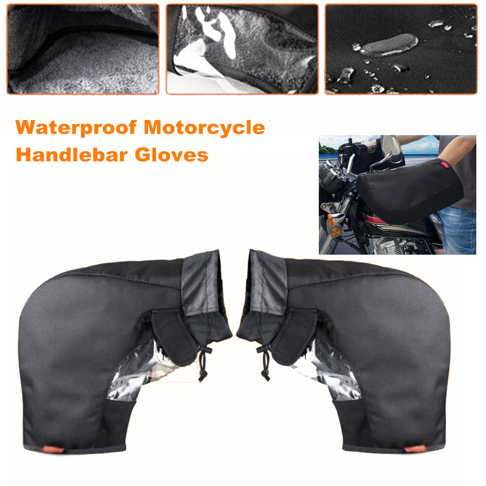 Waterproof motorcycle handlebar gloves, snowmobile bike all-terrain vehicle gloves, hand fur covers - n
