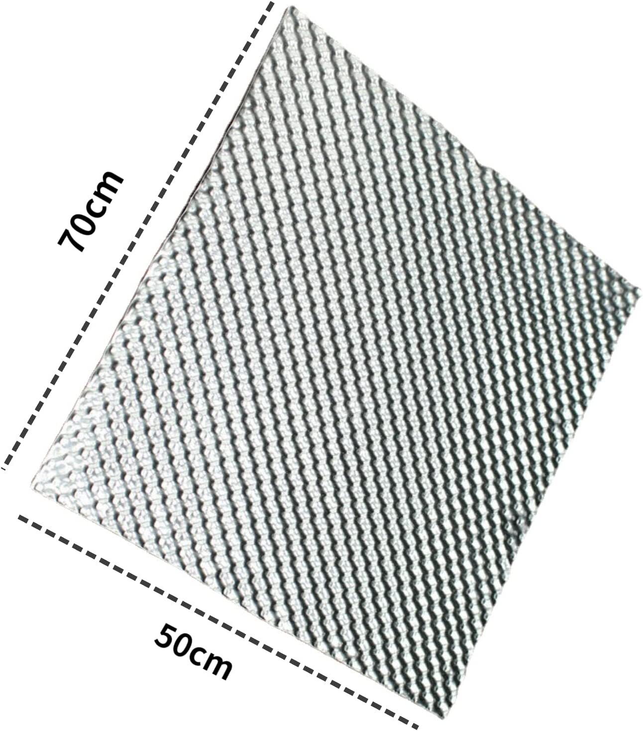 Embossed aluminum heat shield, 20 inches x 28 inches, suitable for exhaust turbine manifolds.