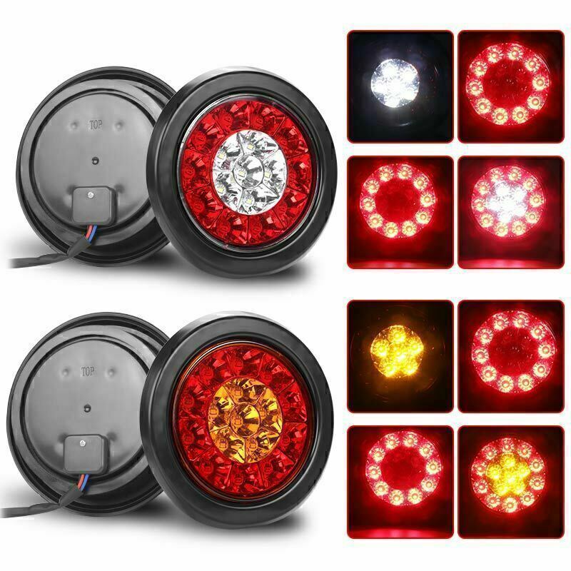 12/24V Round Red/Amber White 16-LED Brake Turn Signal Tail Lights Truck Trailer