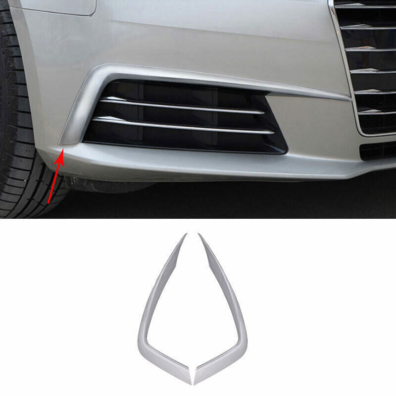 for Audi A4 B9 2018-2019 Silver ABS Front Bumper Fog Light Molding Cover Trim 2x