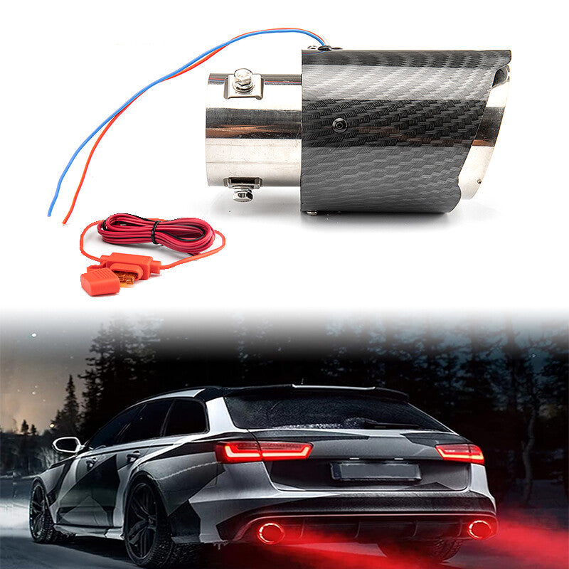 1Car Exhaust Muffler Tail Pipe Carbon Fiber Red LED Turbo Throat Straight Edge