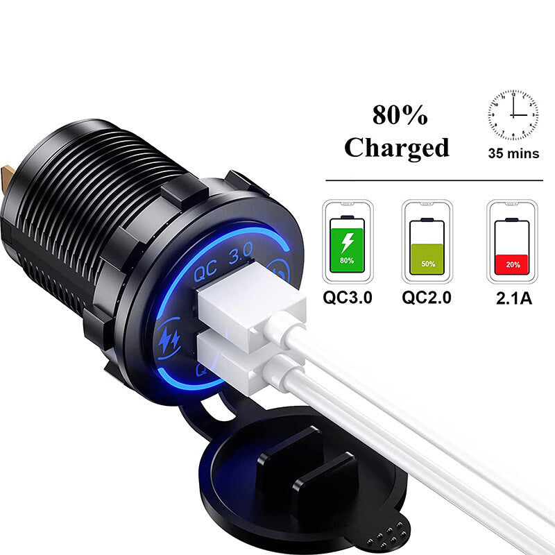 Dual QC3.0 USB fast charger socket power adapter suitable for cars, motorcycles, and boats. n