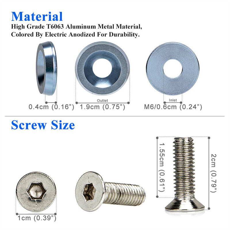 20Pcs Billet Aluminum Fender Bumper Washer Bay Dress up Bolt Screw Kit Titanium