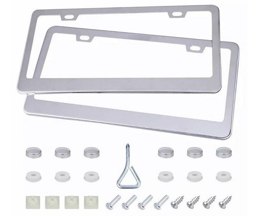 2-piece car license plate frame cover, rear boot screw cap, chrome alloy for Chevrolet