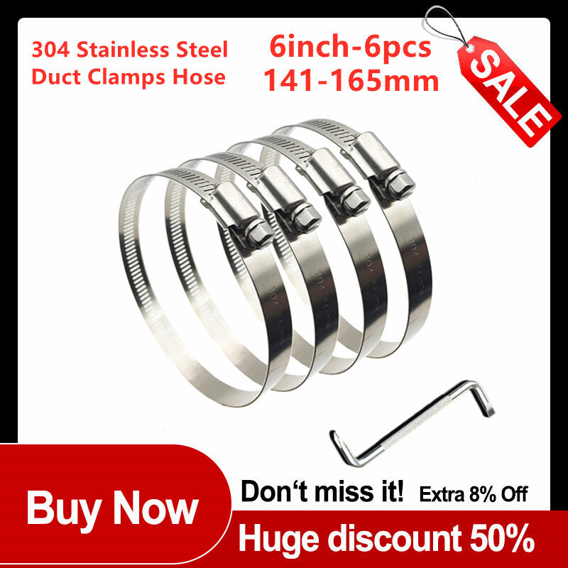 6-inch 304 stainless steel hose clamp, worm gear fuel line clamp, adjustable air-