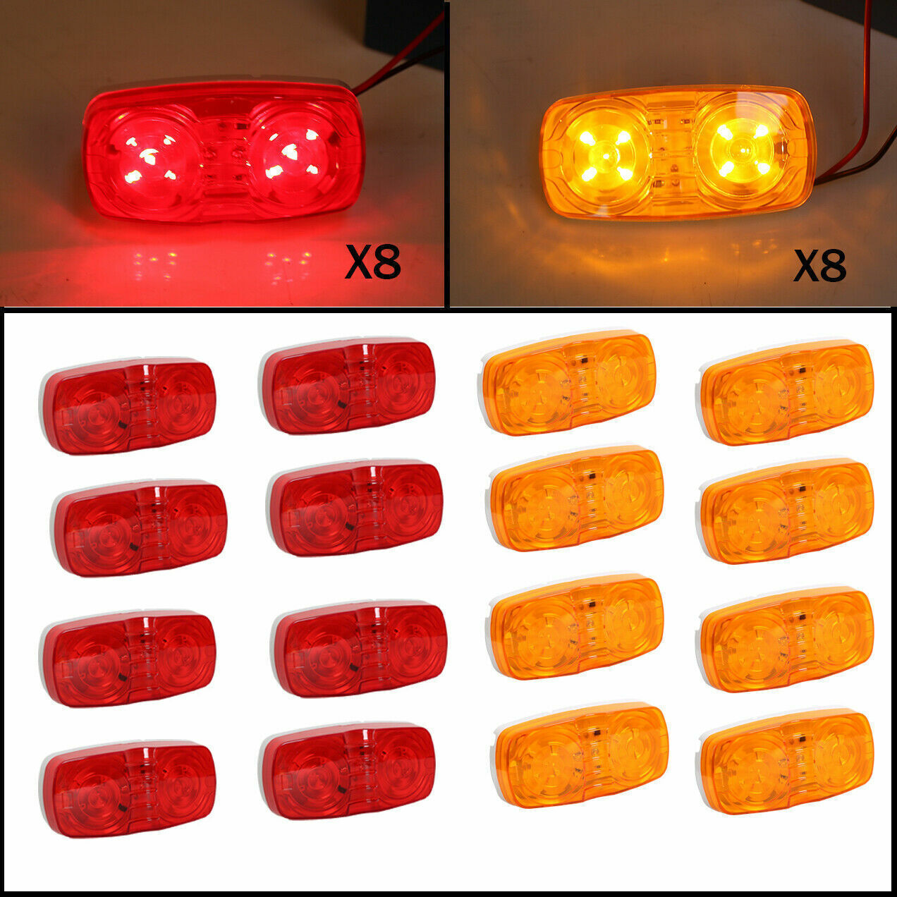 10-30pcs 10 Diodes Trailer Marker LED Light Red/ Amber Double Bullseye Clearance