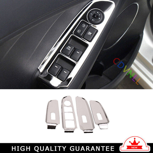 Glass Window Lifting Lock Panel Trim 4 for Kia K3 Forte 2014-2018 Chrome Steel