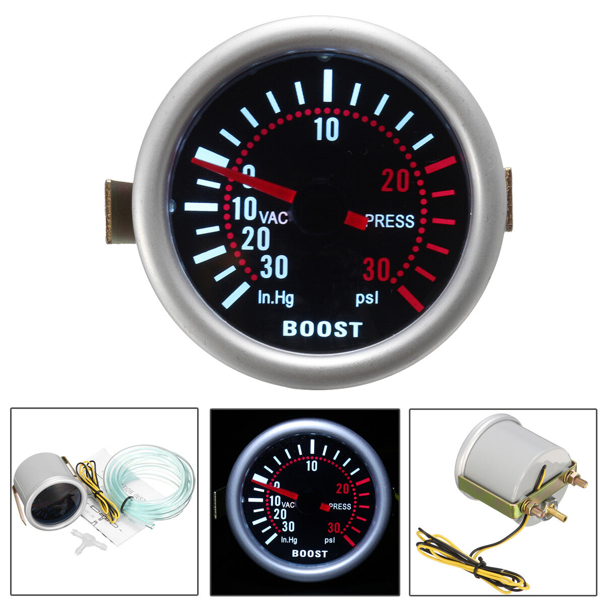 12V 2 52mm Digital  Pointer LED Car Turbo Boost Meter 0-30 Psi Pressure Gauge