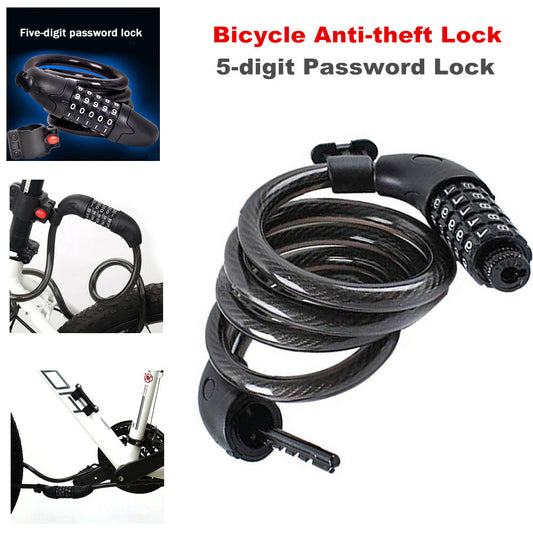 Bicycle anti-theft lock with five-digit combination lock, soft wire lock, and cut-resistant design. n