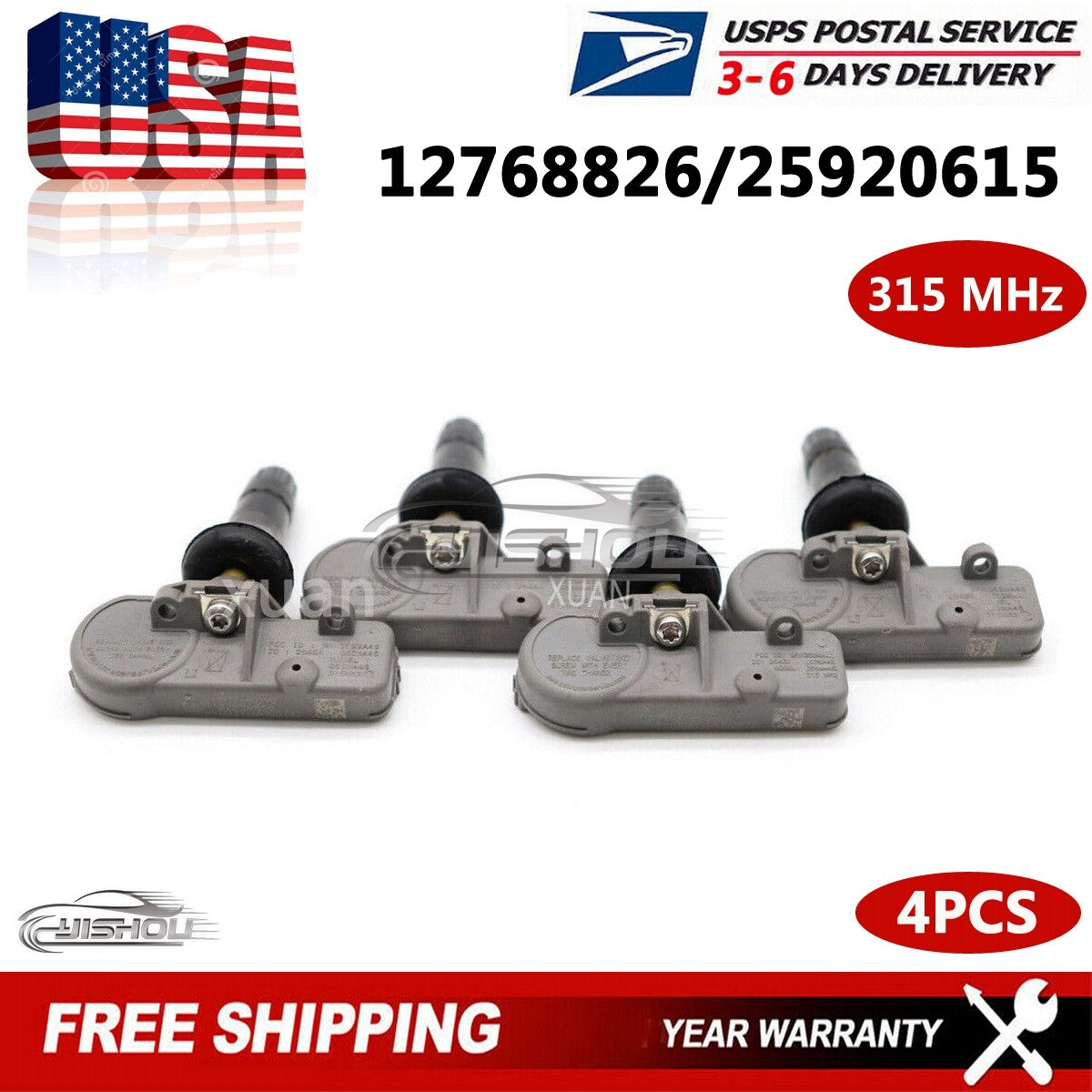 12768826 4x New 13581558 TPMS Tire Pressure Sensor 315MHz For GM for Buick Chevyx Q