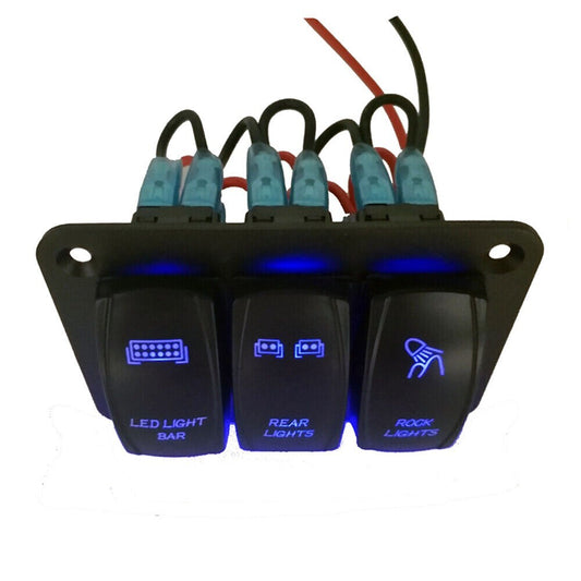 1Car Rocker Switch Panel Circuit Breaker 3 Gang Blue LED Light Marine Parts Hot n