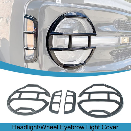 Black Front Headlight Lamp/Wheel Eyebrow Light Cover Guard for Ford Bronco 2021+