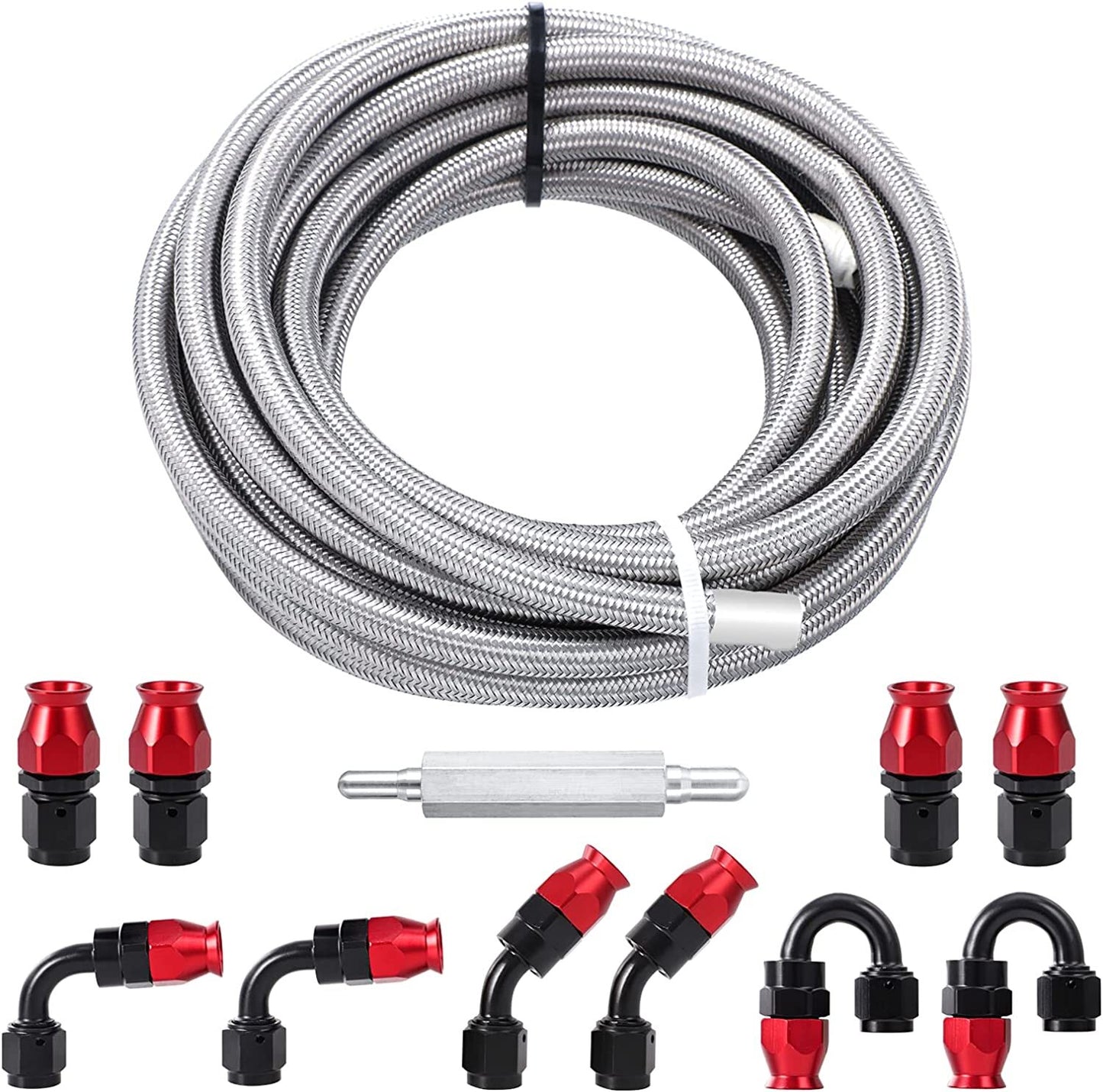 AN6-6AN AN-6 3/8 Fittings PTFE Stainless Steel Braided Oil Fuel Hose Line 20 ft