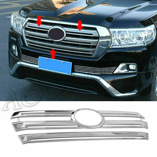 2p for Land Cruiser LC200 2016-2021 Triple Chrome Front Bumper Grille Trim Cover