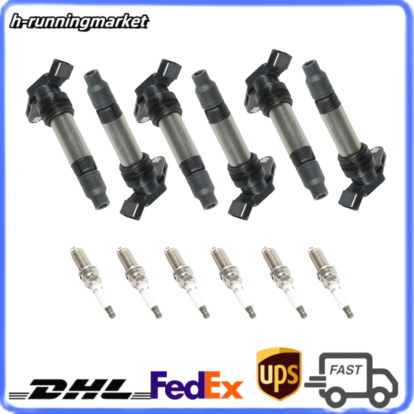 6x Ignition Coils+6x Iridium Spark Plug for 2010-2011 for Volvo XC60 UF594+6481 12v