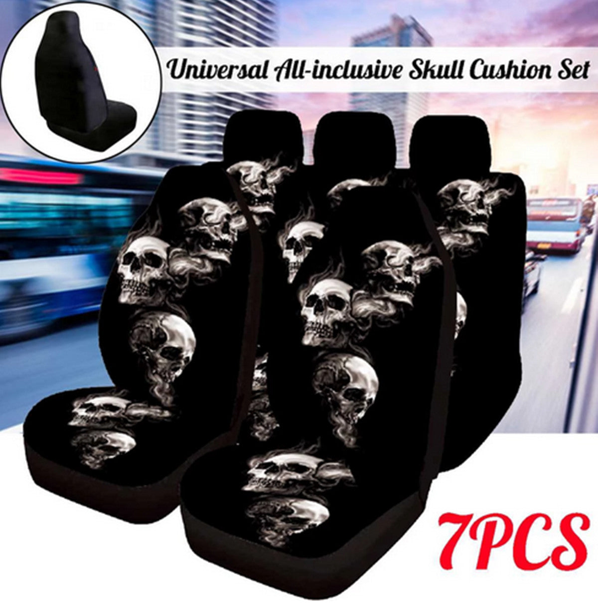 7PCS Washable 5-Sits Car for Seat Covers Front Rear Full Interior Cushion Set Black
