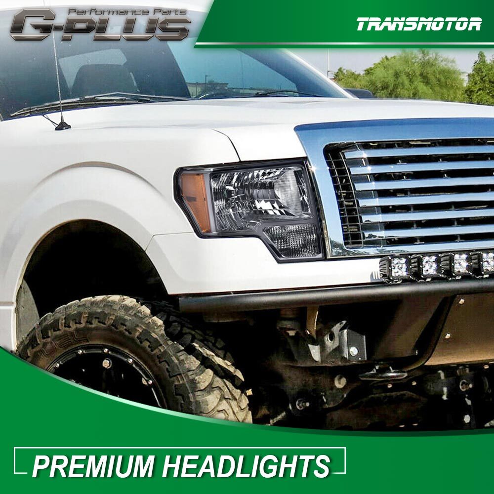 Fits 2009 - 2014 for F150 Smoked Lens Amber Factory Style Headlights Pair - v