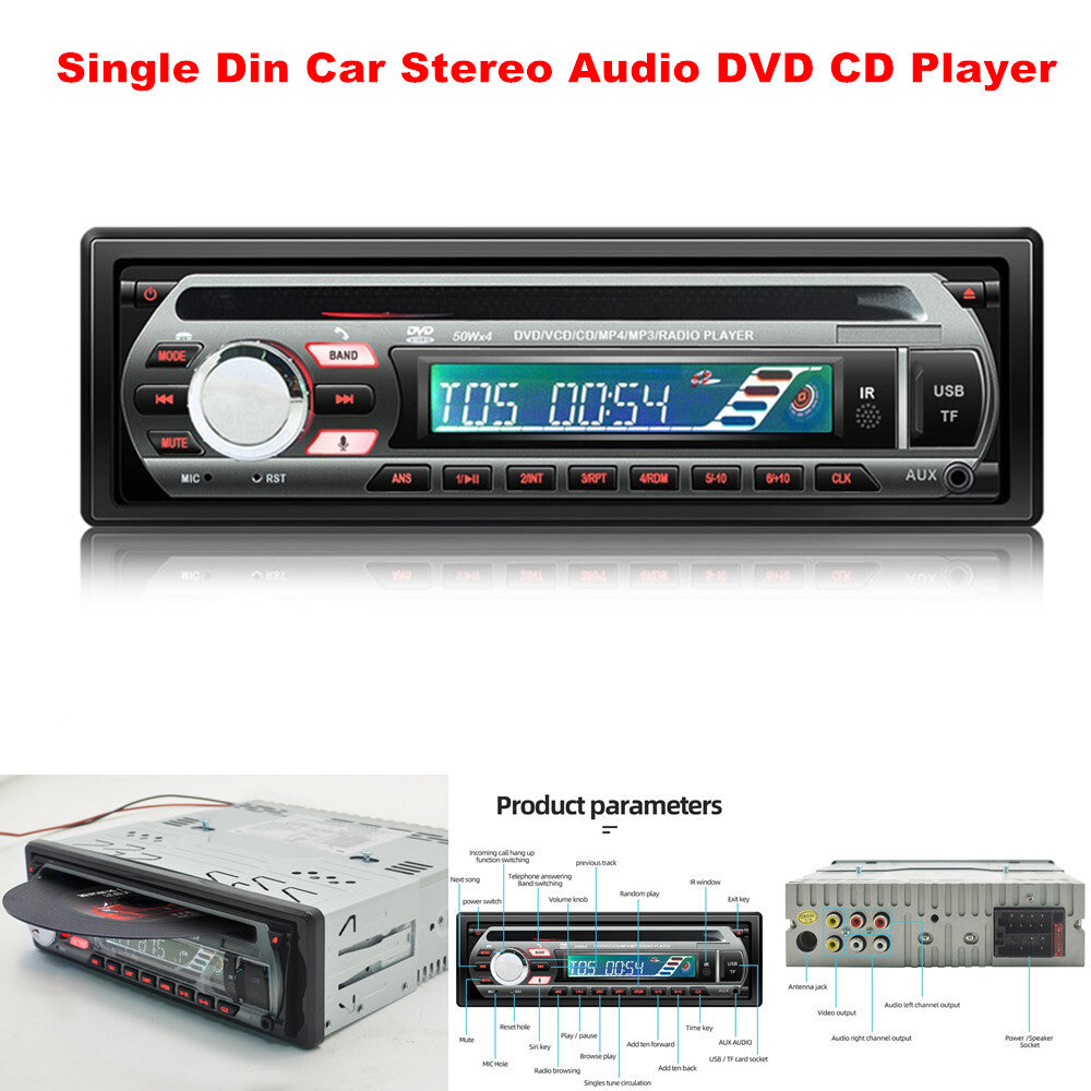 Single DIN Car Stereo DVD CD MP3 Music Player with Audio USB/AUX/SD/BT and Built-in Radio n