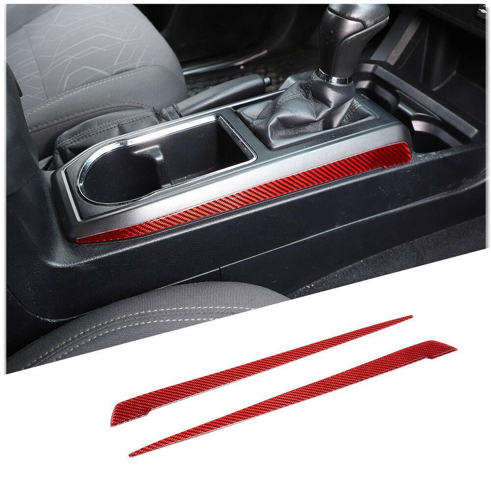 2Red Carbon Fiber Gear Shift Side Strips Cover Trim for Toyota Tacoma 15-2022