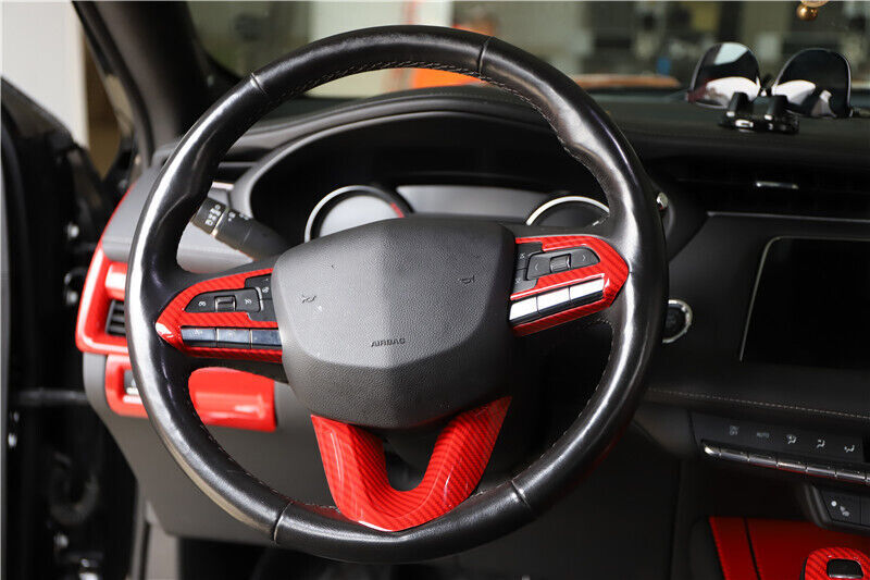 Steering Wheel Button Frame Trim 3 for Cadillac XT4 2018-2023 Red Carbon Fiber