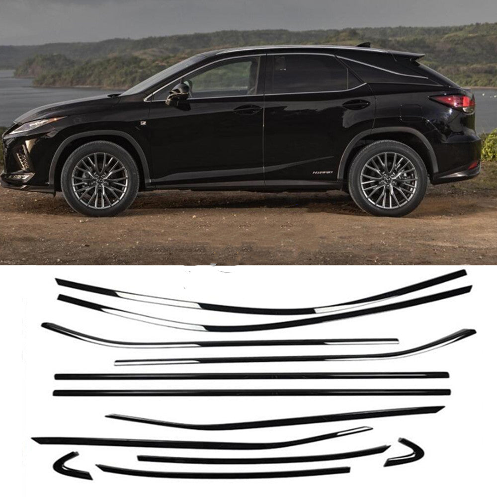 Bright Steel Black Window Frame Strip Cover Trim for LEXUS RX350 RX450H 16-2022