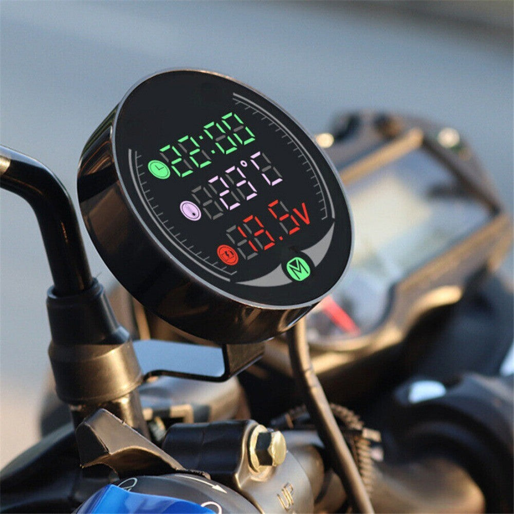 Motorcycle Voltmeter Water Temperature Gauge 5 IN 1 With 18mm Sensor Adapter New n