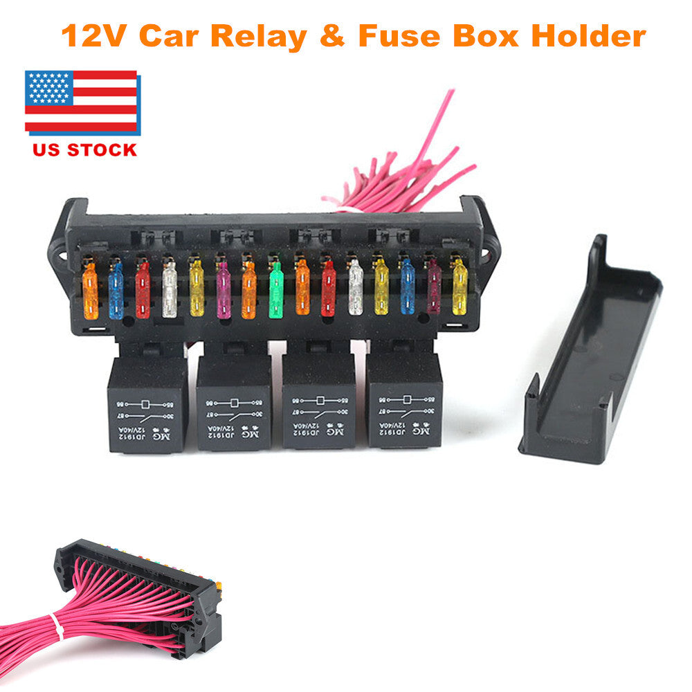 12V Automotive Relay and Fuse Box Bracket Blade Fuse Terminal with 4 Relays Truck Trailer - n