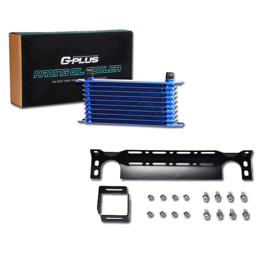 10 Row 10AN Universal Aluminum Engine Oil Cooler Blue with Mounting Bracket Kit New - v