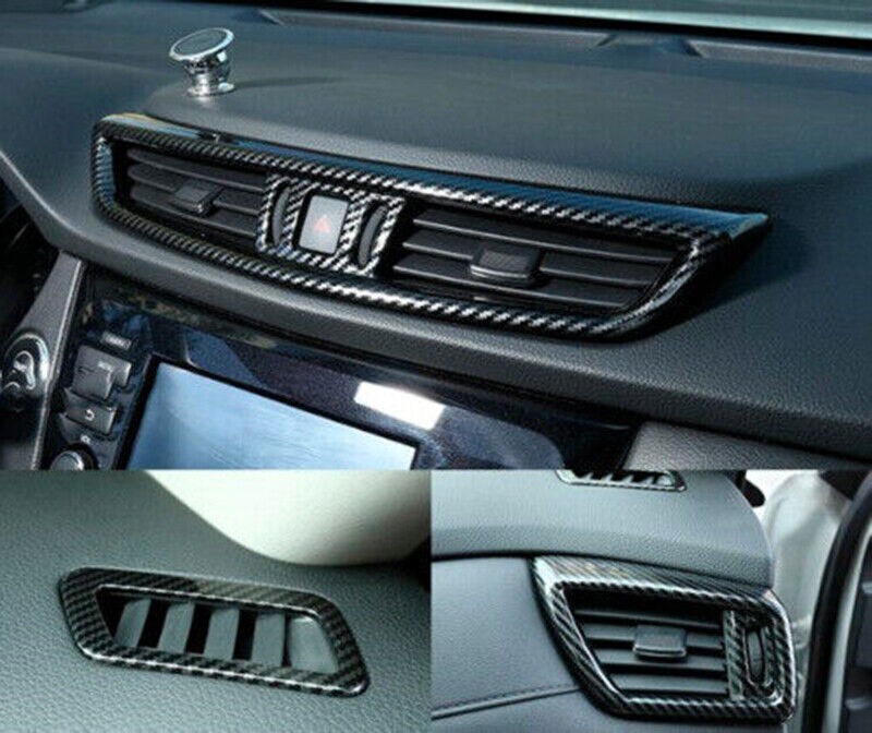 for Nissan Rogue 2014-2020 Carbon Fiber ABS Dashboard Air Outlet Cover Trims Kit