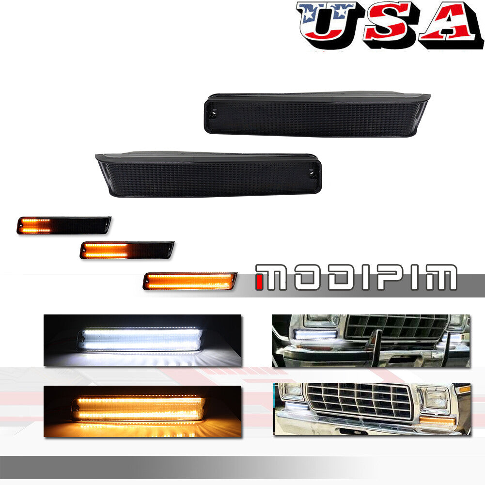 Smoked white amber LED DRL turn signal light suitable for 73-79 trucks, for Mustang - v