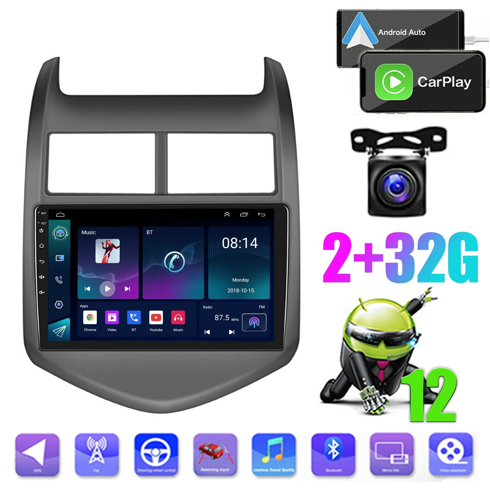 Android 12 for Chevrolet Aveo Sonic 2011-2015 Car GPS, Navigation, Stereo Radio, CarPlay.