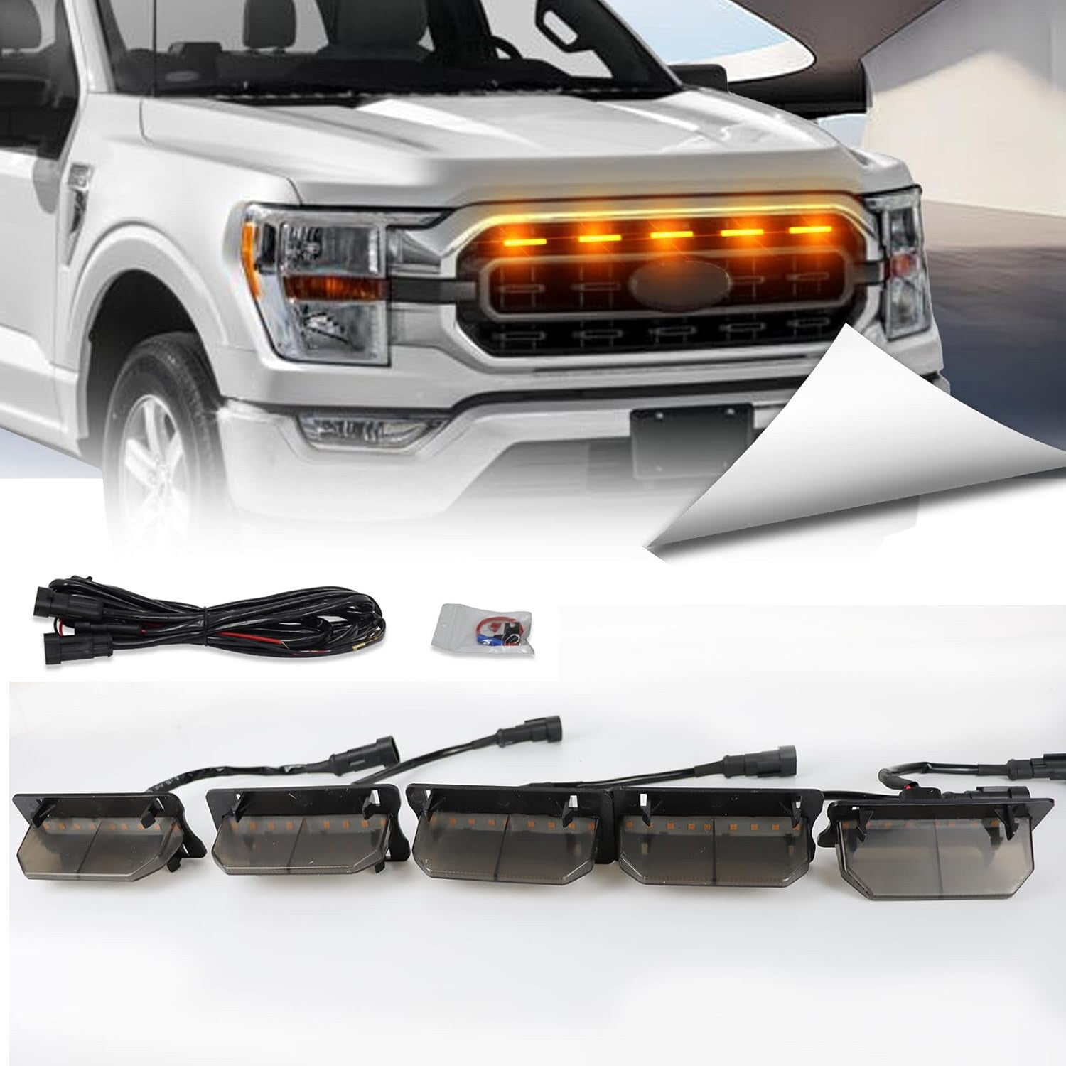 5PCS Amber For 2021-2023  for ford  F150 XL/XLT/XLT Sport Cab LED Front Grille Lights