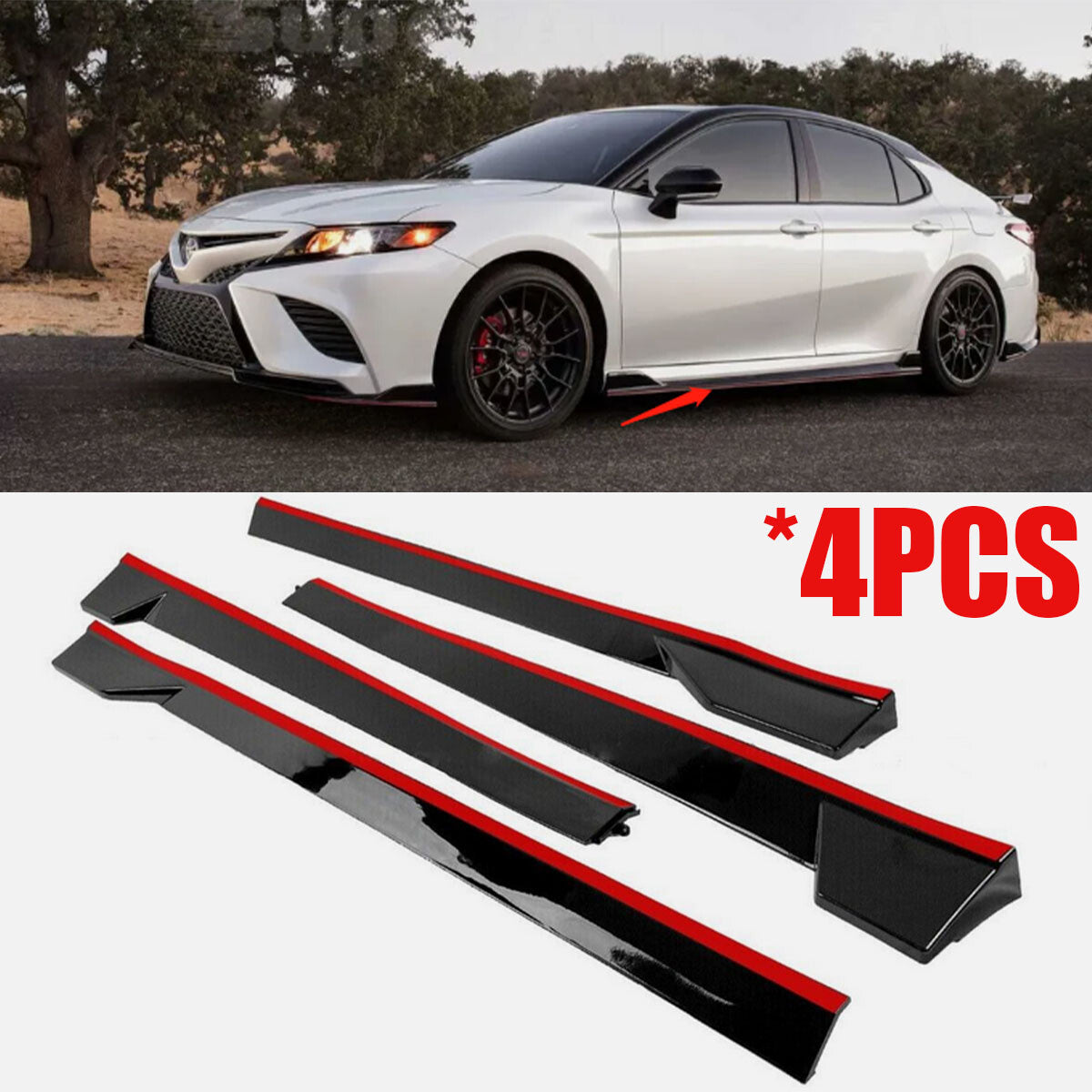 Gloss Black Red Trim TRD Style Side Skirts Body Kit Fit for 2018-23 for Toyota for Camry