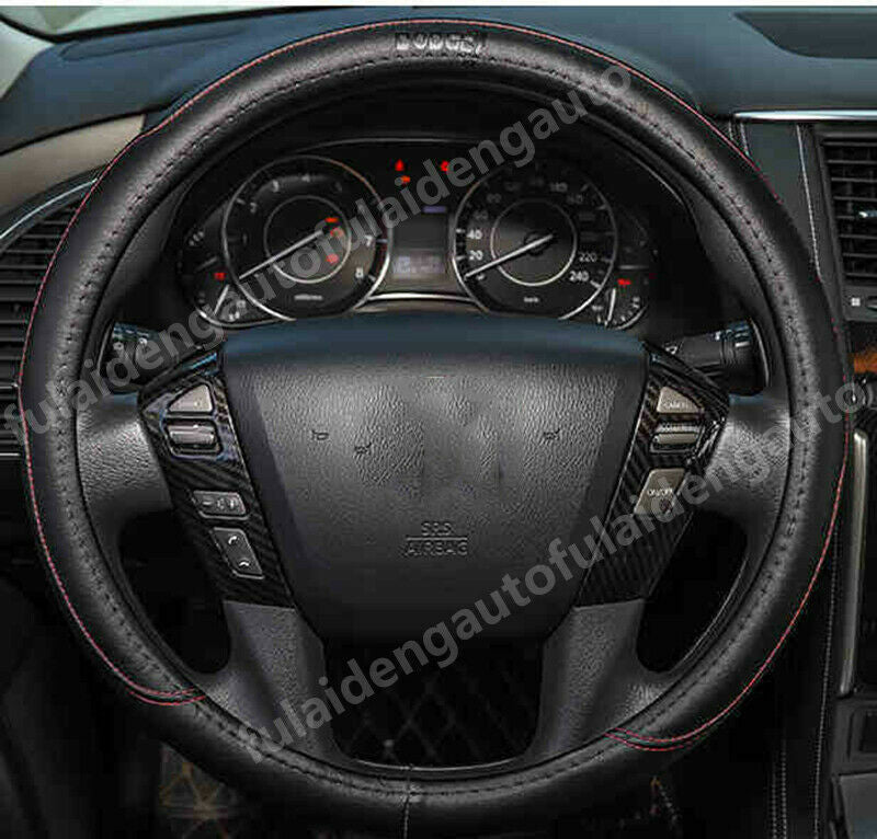 for Nissan Patrol Y62 2017-2019 Carbon Fiber Interior Steering Wheel Cover Trim