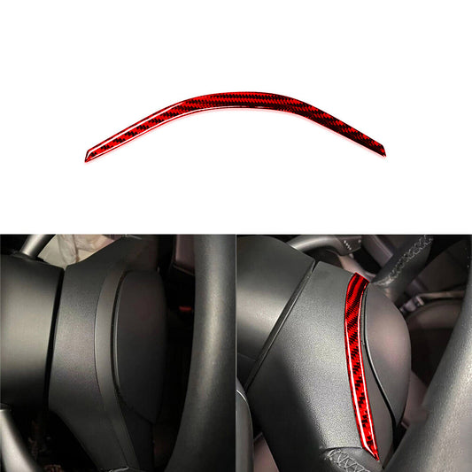 Red Carbon Fiber Interior Above Steering Wheel Cover Trim for Tesla for Model Y /3