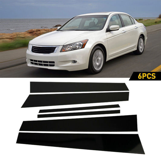 6PCS Black Pillar Posts Door Window Molding Strip Trim for Honda Accord 08-2012