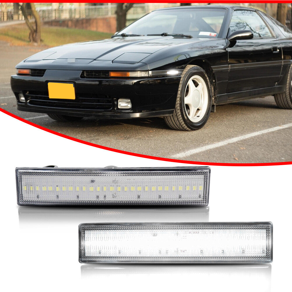 For 86 - 89 for Supra Celica White LED Front Bumper Side Marker Lights Clear One Pair - v