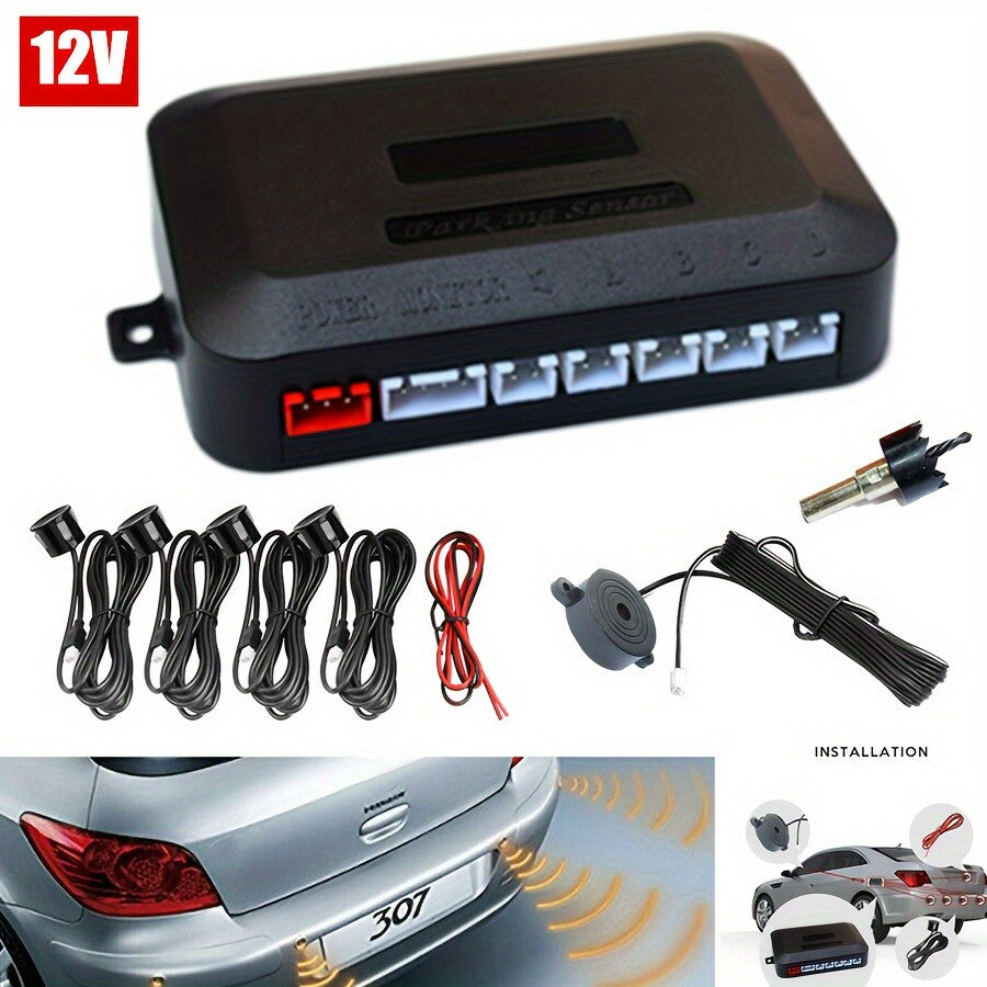 4 Parking Sensor 12V Auto Backup Reverse Rear Radar Sound System Alarm US STOCK v