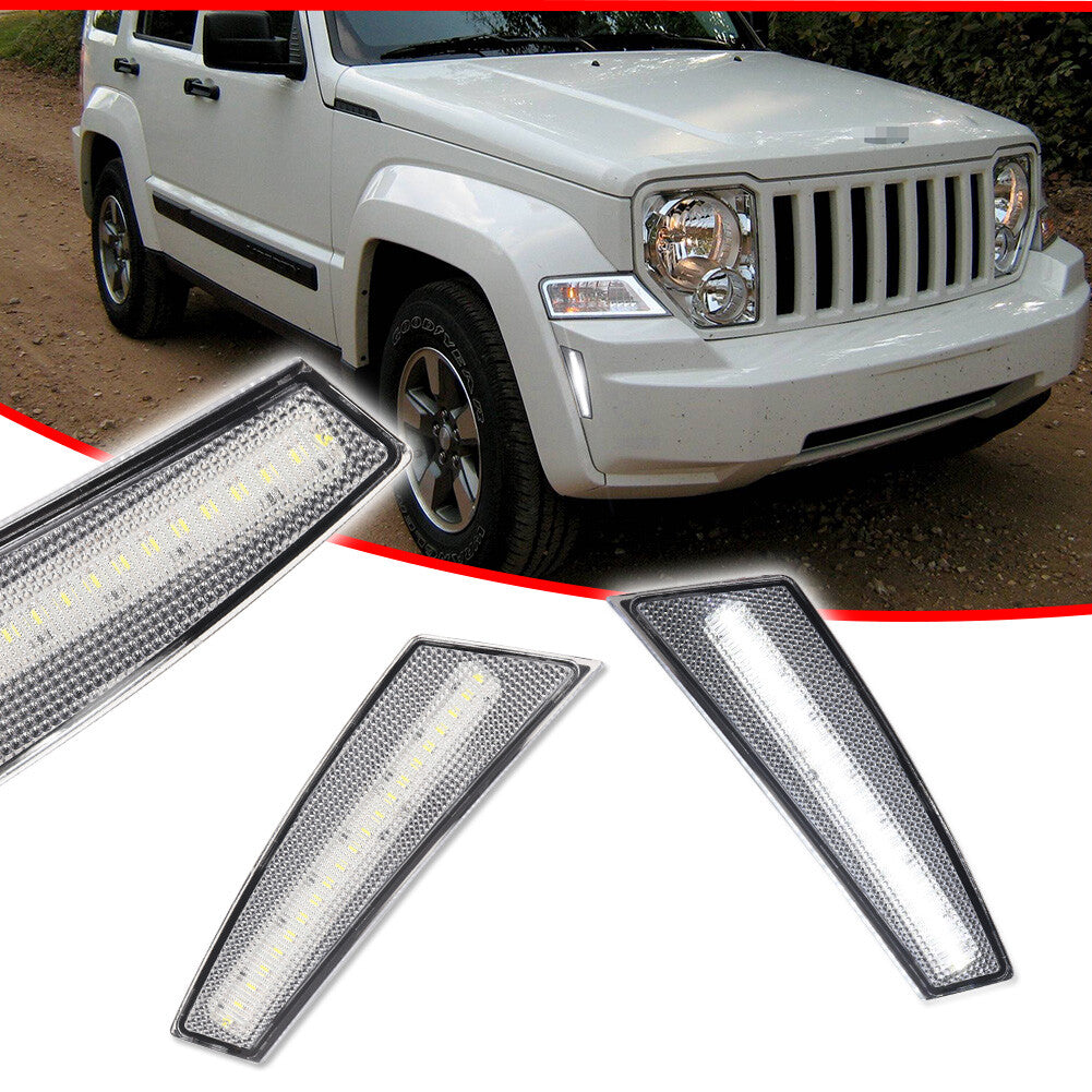 One pair of clear lens white LED front bumper side marker lights for 08-12 for Jeep Liberty - v