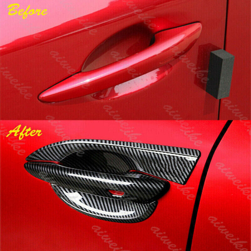 Carbon Fiber Style Door Handle Bowl+Bowl Trim Cover Kit for Mazda 3 Axela 19-23