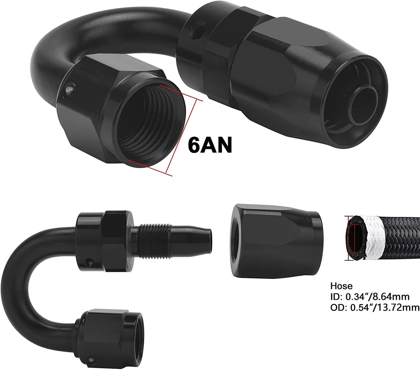 1pc/2pc AN6 6AN -6AN Aluminum 180 Degree Swivel Hose End Fitting Adapter Black Q