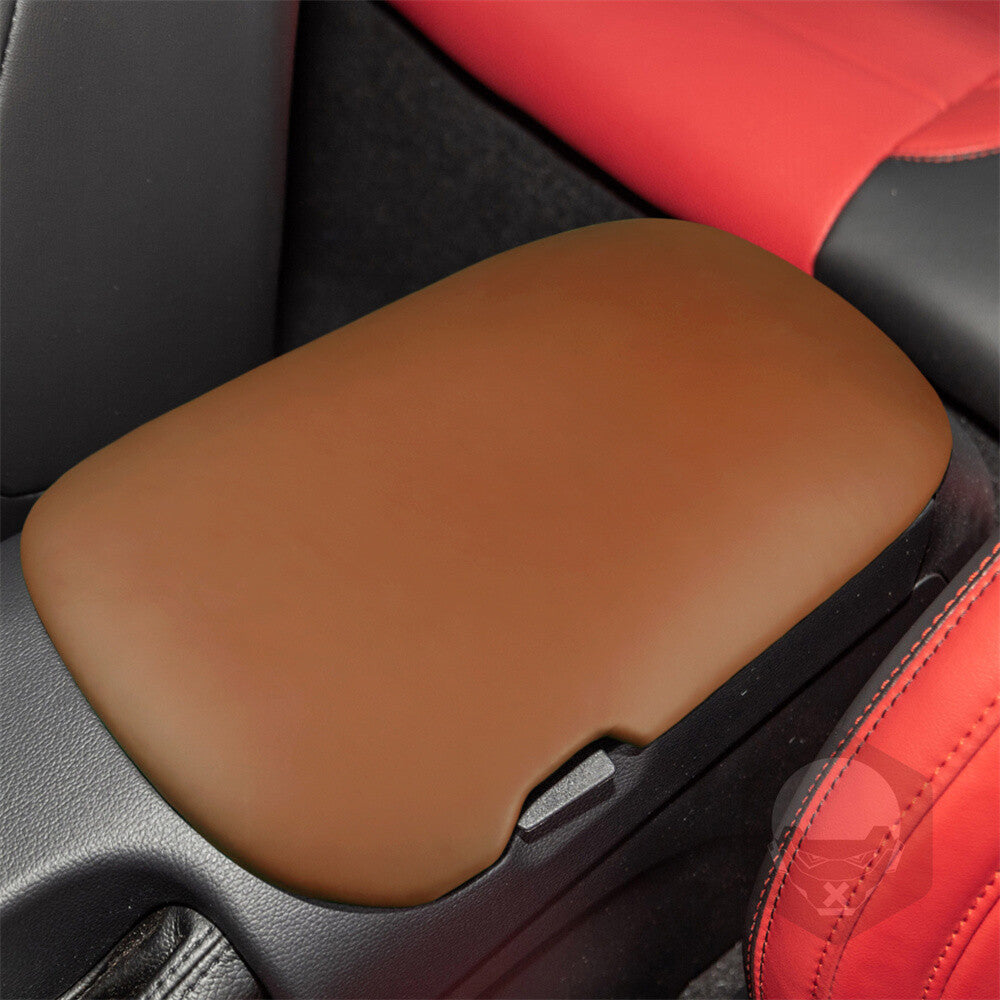 PU Leather Brown Center Console Armrest Box Panel Cover for Ford for Mustang 2015-23