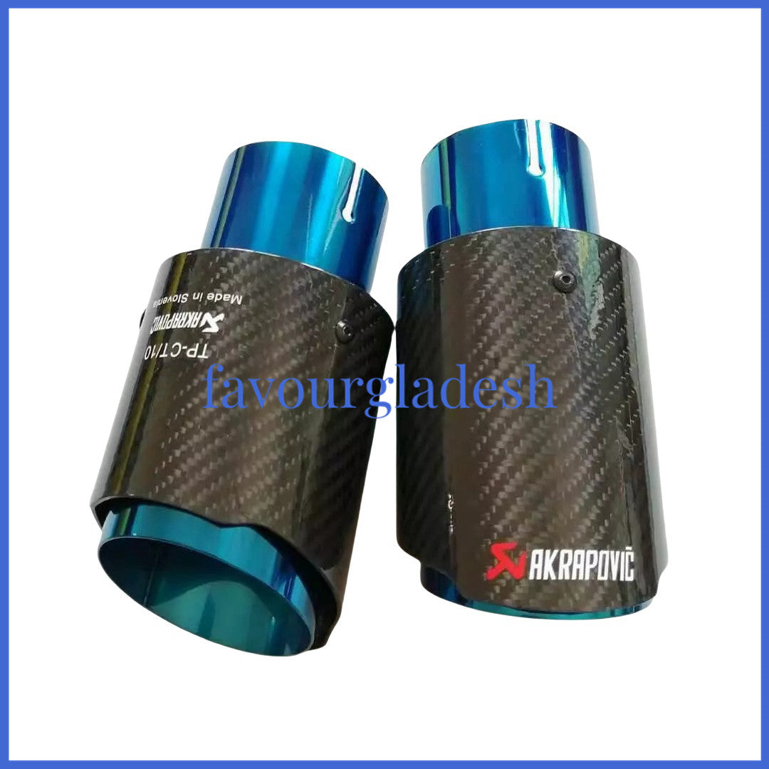 1X 2.5 63mm  3.589mm Akrapovic Glossy Carbon Fiber Exhaust tip Blue End pipe